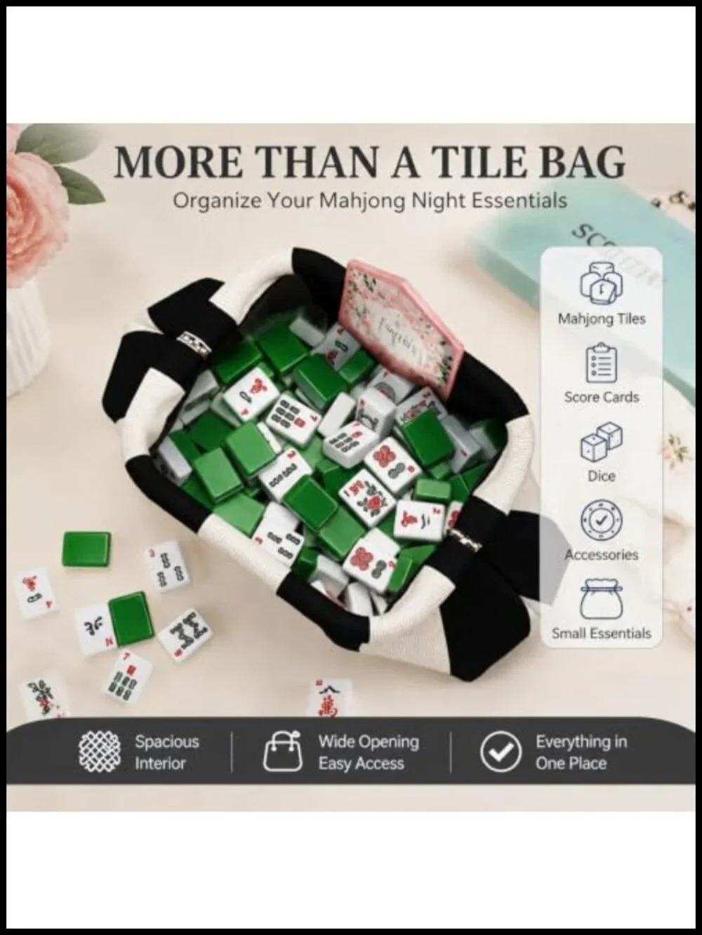 Striped Woven Mahjong Tile Bag Clutch Storage Case